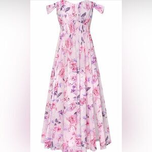 Grace Karin Floral A Line Maxi Dress - off shoulder Pink and Purple size XL -NWT